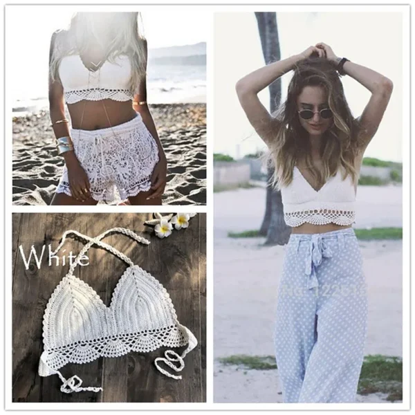 Micro Bikini  Women Handmade Crochet Knit Swimwear Halter Patchwork Bathing Suit Swimsuit Biquini Thong Bikini traje de bano - Image 4