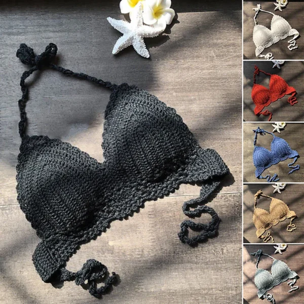 Micro Bikini  Women Handmade Crochet Knit Swimwear Halter Patchwork Bathing Suit Swimsuit Biquini Thong Bikini traje de bano - Image 5