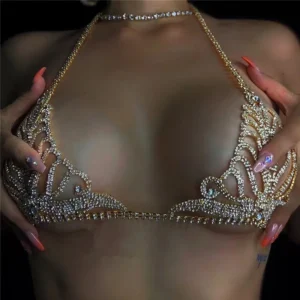 Luxury Rhinestone Lingerie Set New Nightclub Sexy Body Chain Bikini Body Chain Bling Rhinestone Bra and Thong Set Jewelry Gift