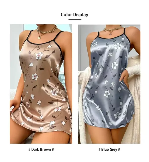 Women's Sleepwear Summer Floral Print Satin Nightgown Casual Sleeveless Backless Slip Night Dress Sexy Nightdress Home Clothes - Image 4